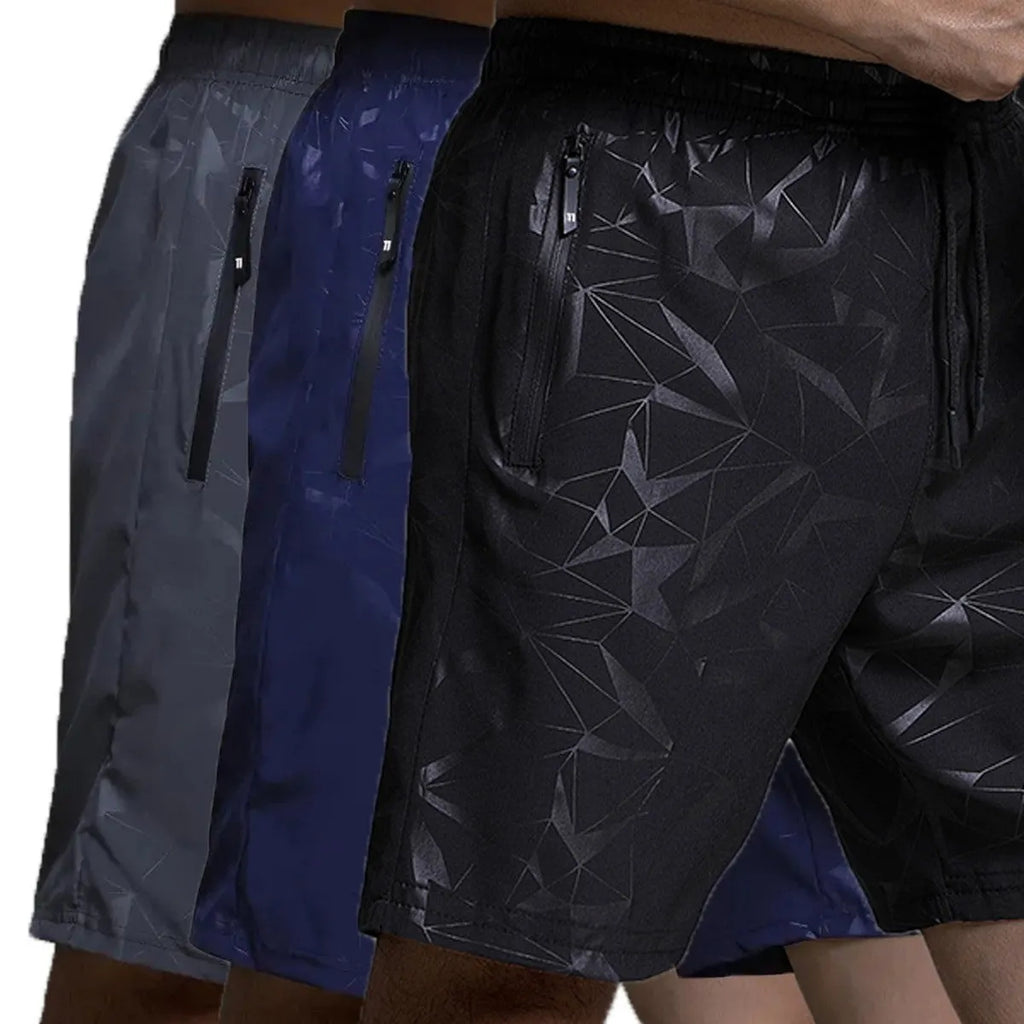 Men's loose fit sports shorts in polyester fabric available in black, grey and blue colours