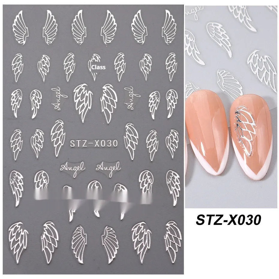 Sheet of black and silver stripe nail art stickers from a cartoon series for DIY manicures.
