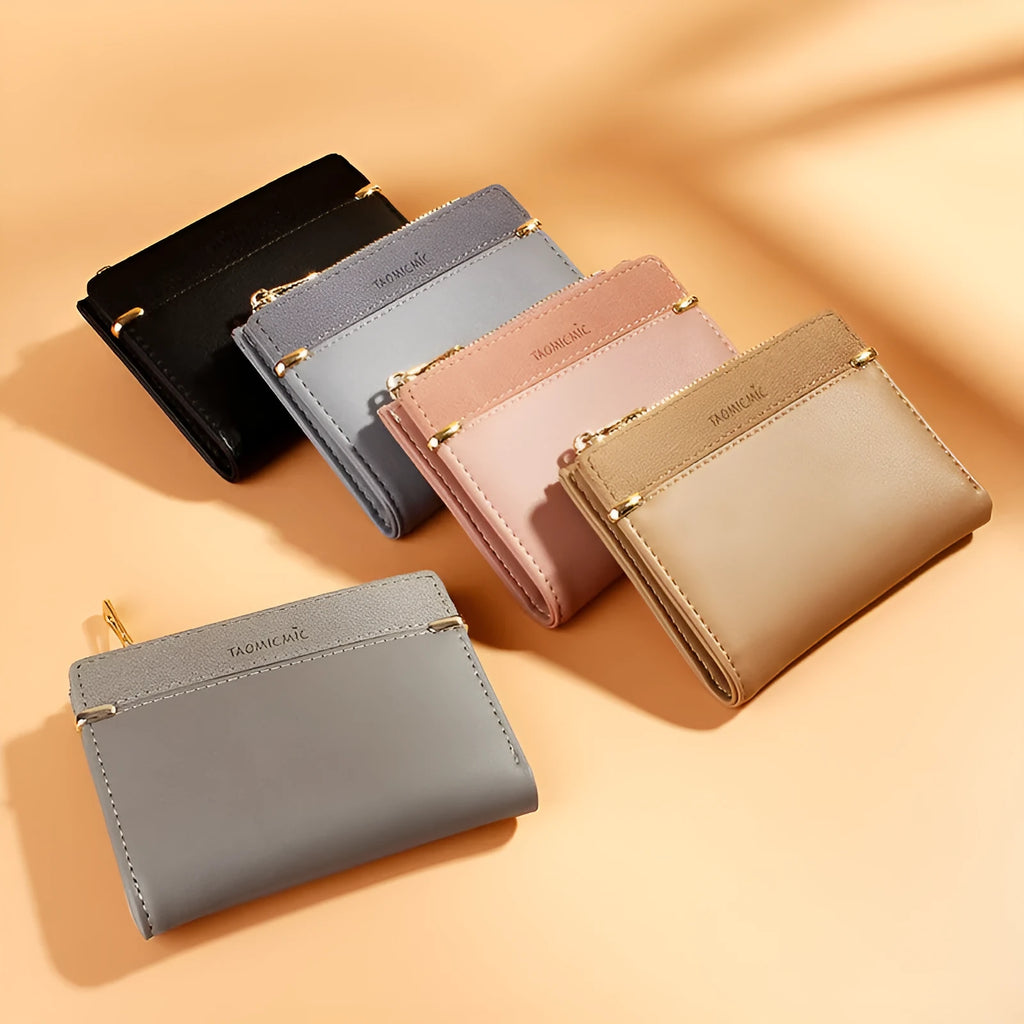 Ladies PU leather zipper wallet with multiple compartments including card slots and hidden storage