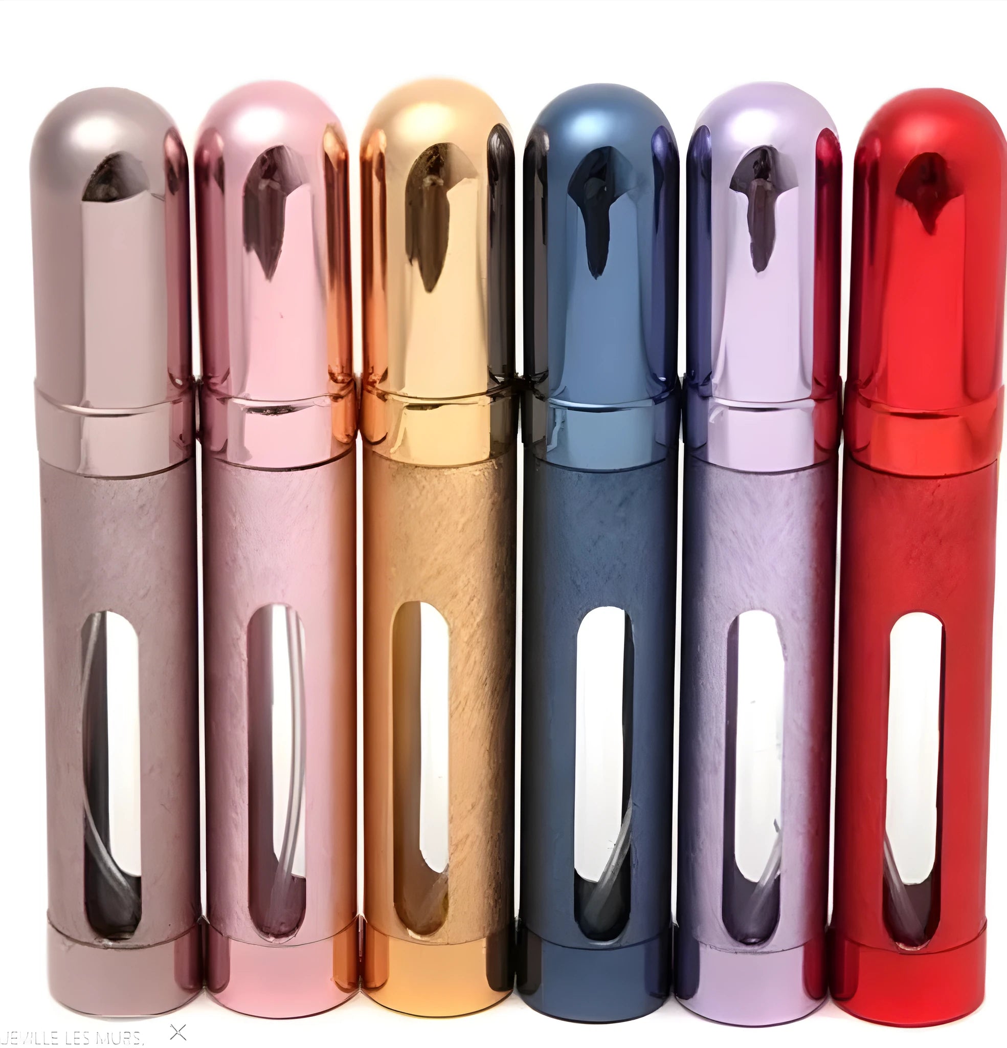 12ml aluminium bullet-shaped travel perfume bottle with glass liner in multiple colours.