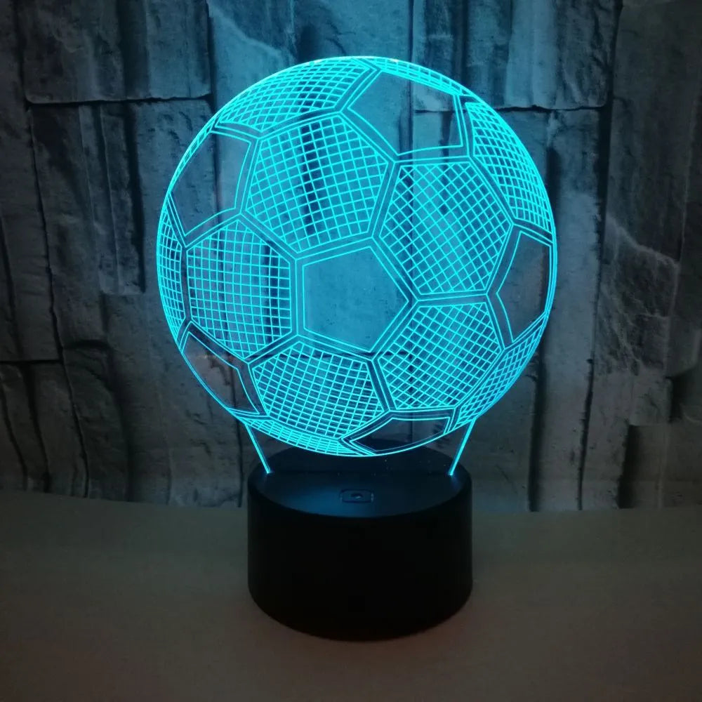 3D acrylic football night light with seven colour LED illumination on ABS base