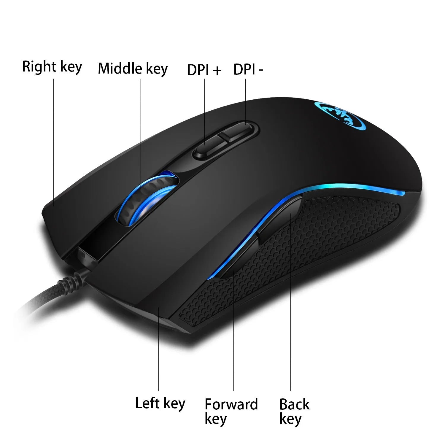White and black gaming keyboard and mouse set with backlight illumination