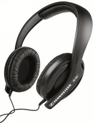 Black head-mounted stereo headphones with over-ear cups, a built-in microphone, and a 3.5mm plug on a 2.5m cable.