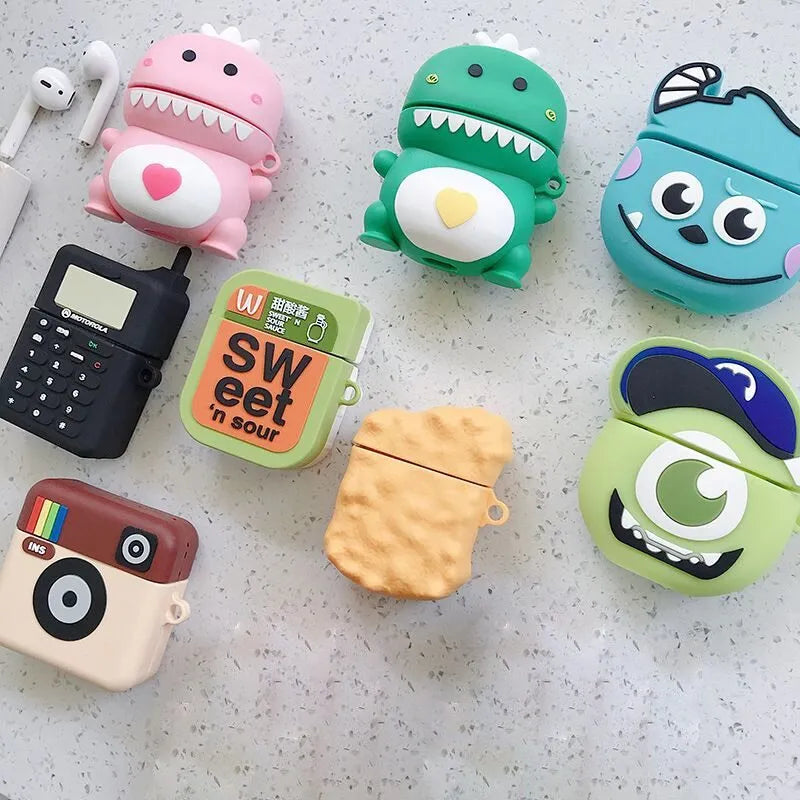 Cartoon animal design silicone protective case for AirPods 1 and 2 charging case in multiple colour options