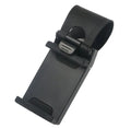 Black car steering wheel clip mount holder with phone attached showing adjustable gooseneck arm