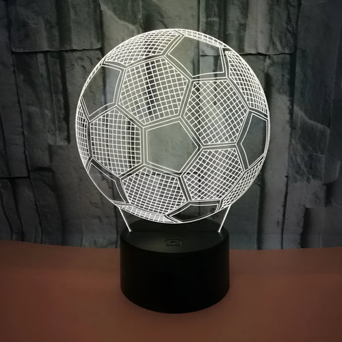 3D acrylic football night light with seven colour LED illumination on ABS base