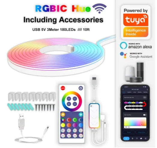 3 metre RGB magic colour Bluetooth WIFI phantom neon LED strip lights with remote control