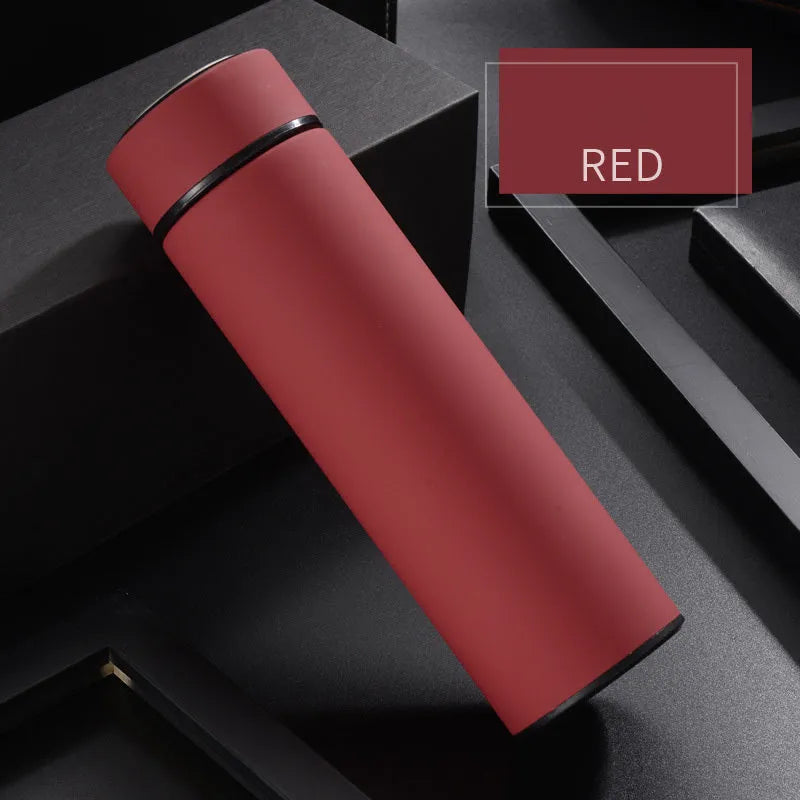 450ml stainless steel vacuum water bottle in black, red, gold, and blue colours with double wall insulation