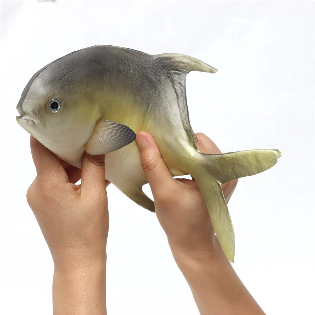 Three PU simulated fish ornaments showing yellow-fin tuna, yellow croaker, and flower fish designs for marine decoration