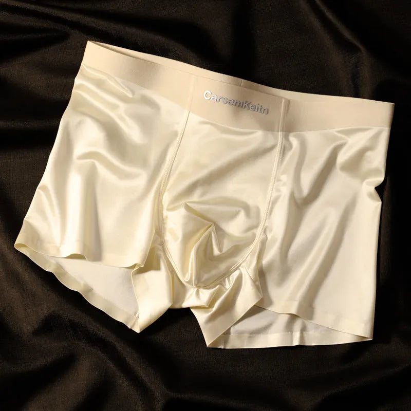 Men's colourblock ice silk underwear in nylon fabric showing seamless construction