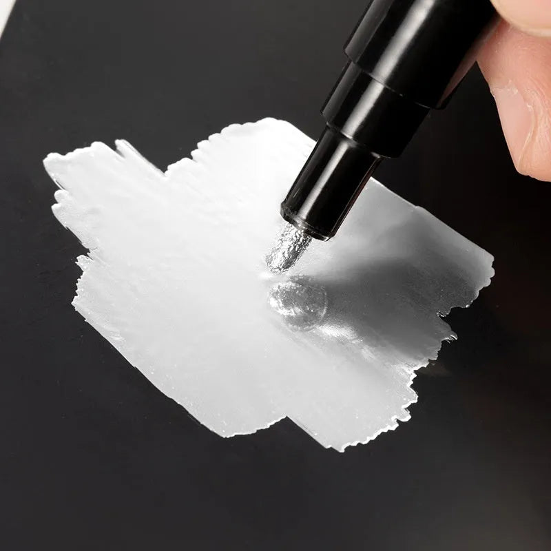 A plastic waterproof marker pen for writing on glass and mirrors, showing 1mm and 2mm tip size options.