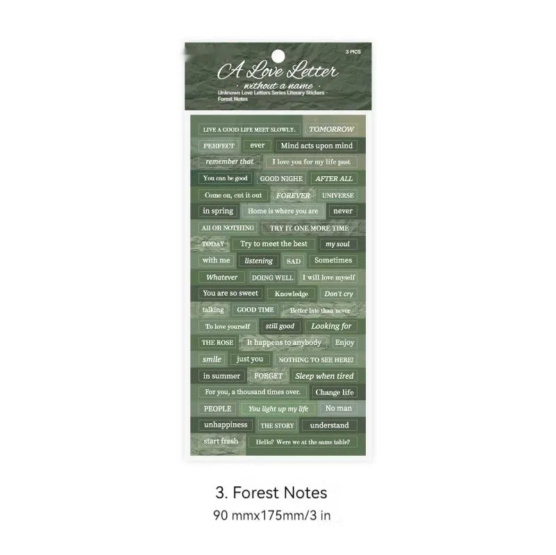 Three ins-style English quotation stickers on Japanese paper in four colour options.