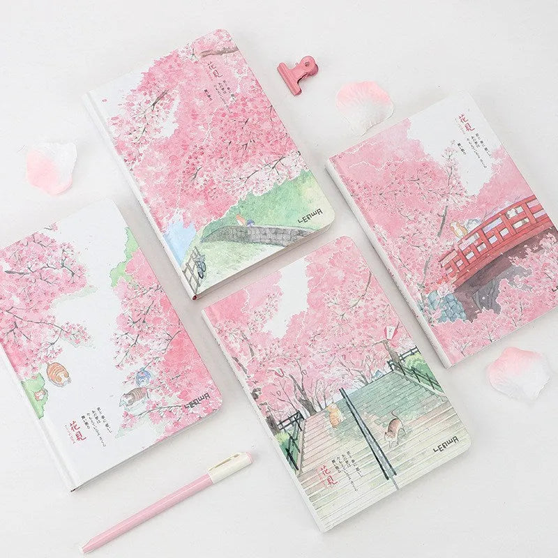 Notebook student book with thread binding, 240 blank pages, large 14cm x 21cm size, paper cover, pink colour
