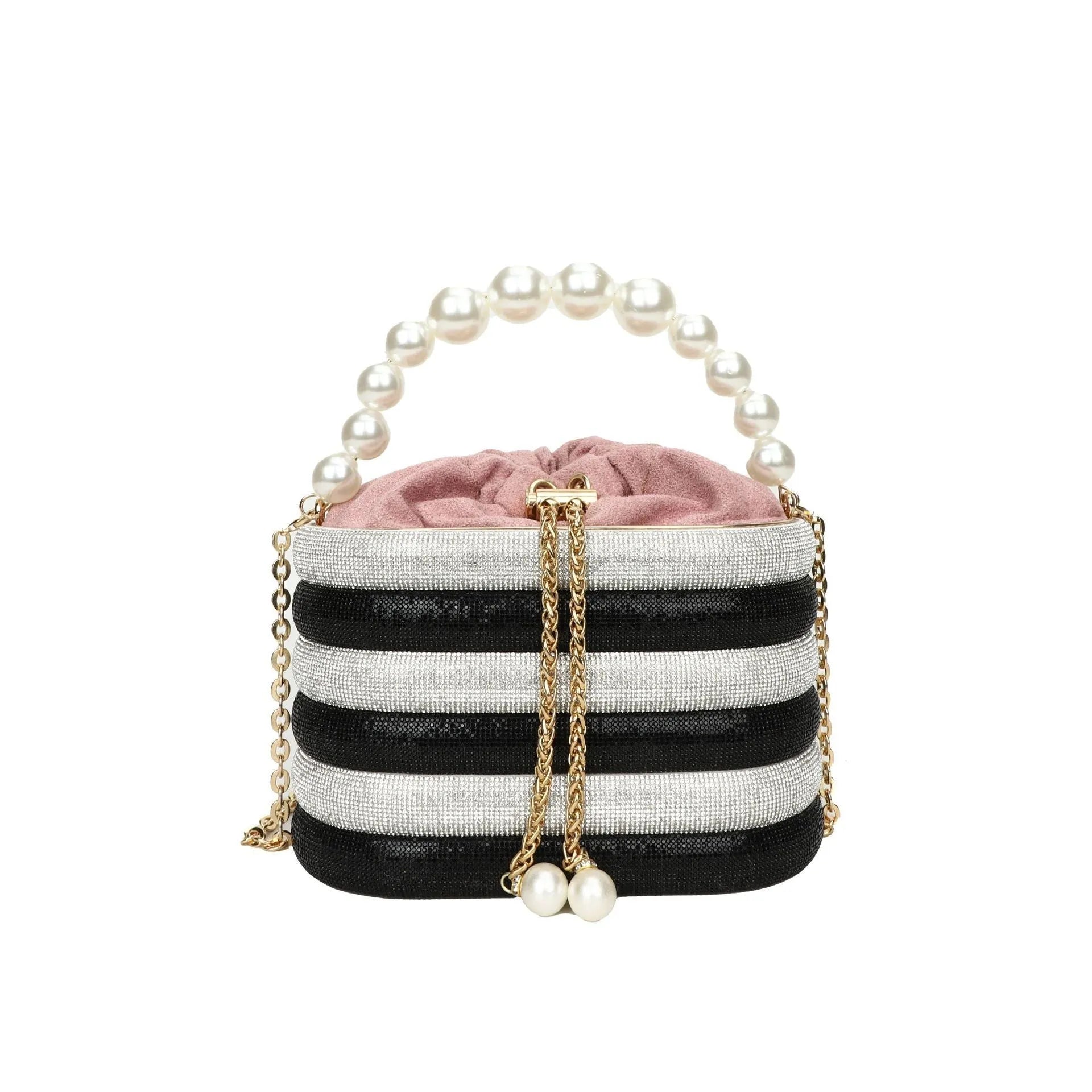 Women's retro style crossbody bag with pearl decoration and single shoulder strap
