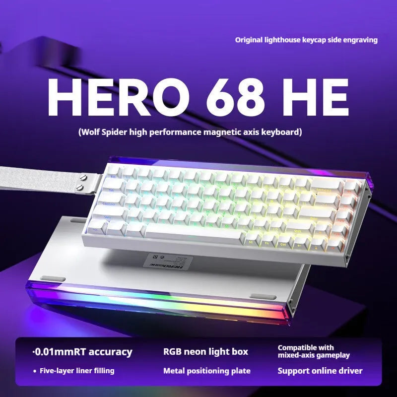 Magnetic axis RGB mechanical keyboard showing side engraving detail and multi-colour backlighting.