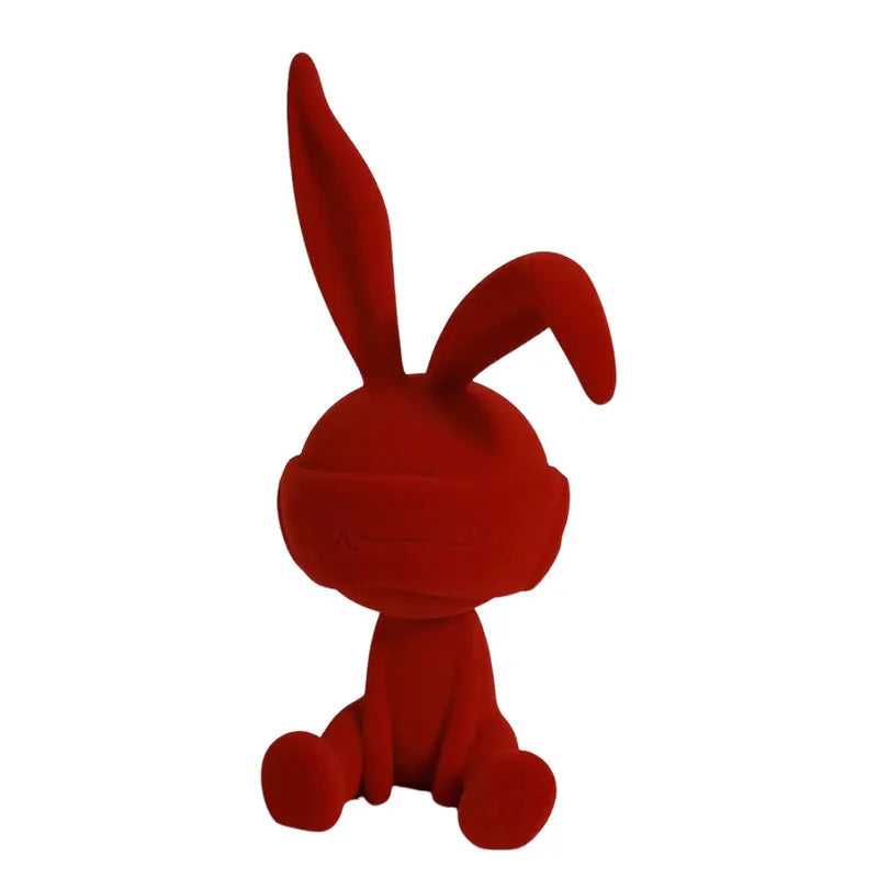 Blue resin rabbit table ornament with suede blindfold decorative detail
