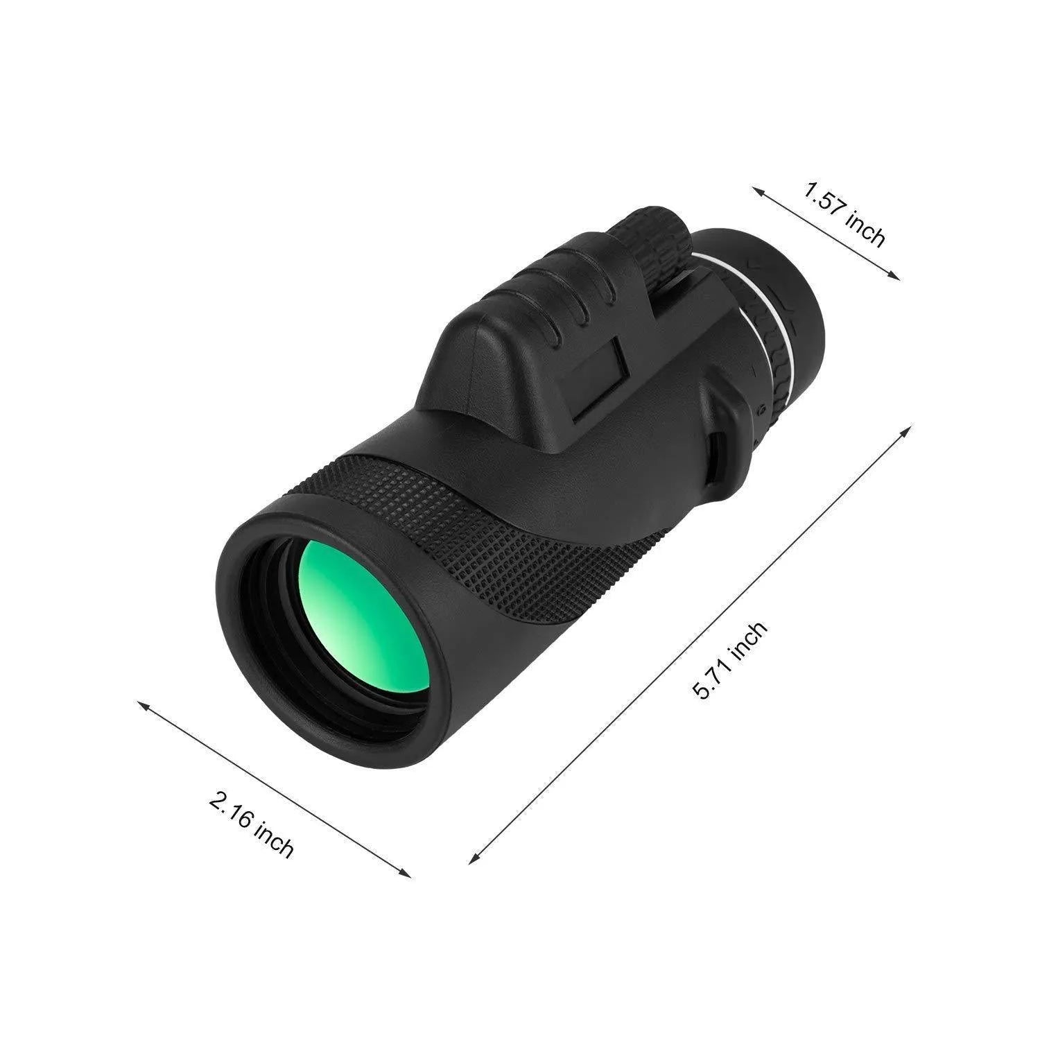 Black HD 40x60 smartphone monocular telescope with 60mm objective lens shown next to a mobile phone.