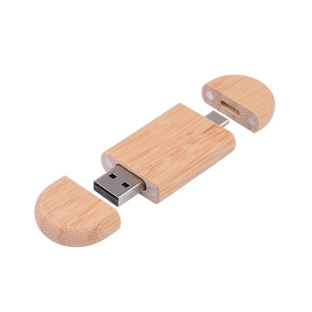 Wooden USB flash drive with carved maple box and USB-C connector for mobile phones