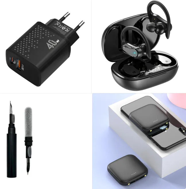 20000mAh mini power bank in plastic case with LED flashlight, measuring 82mm square