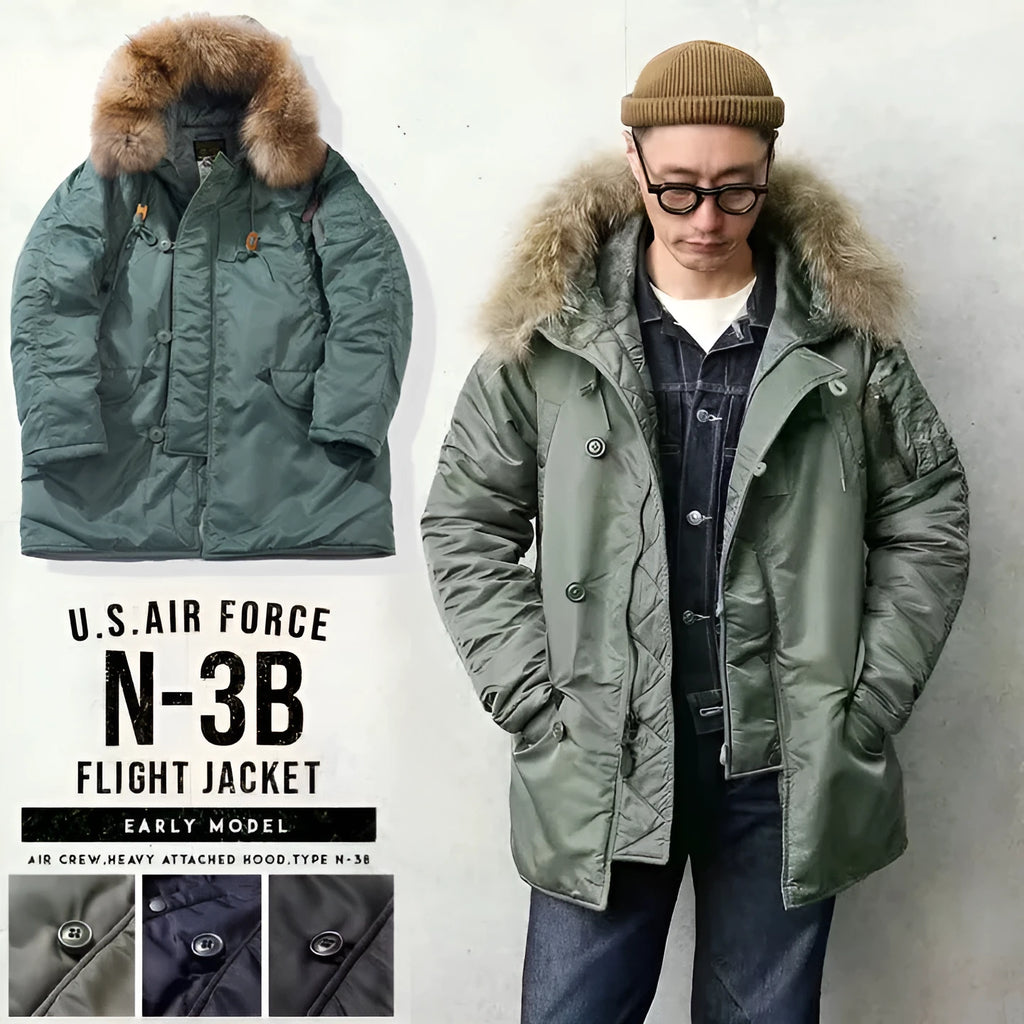 Men's thick winter parka coat in solid colour with detachable collar and loose fit
