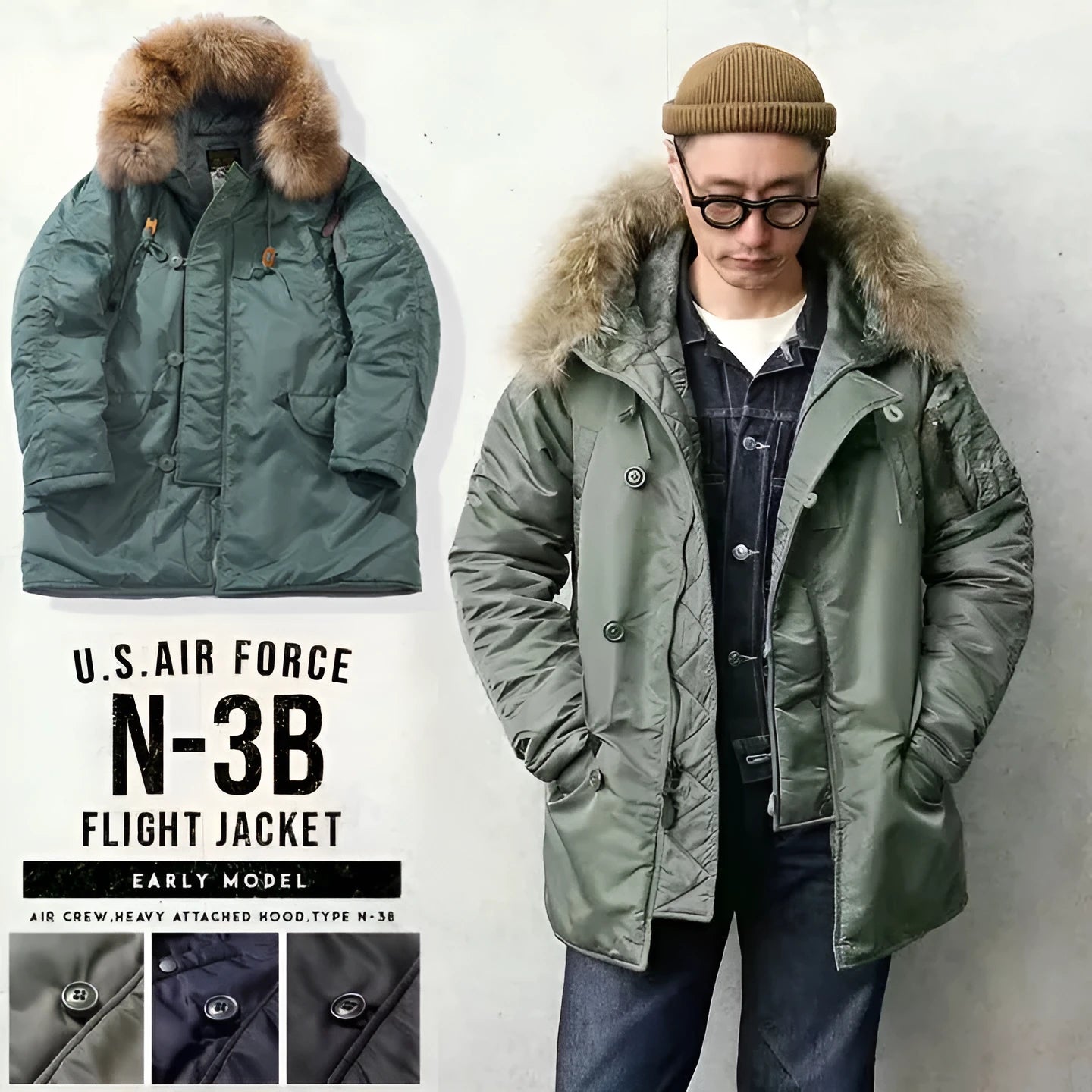 Men's thick winter parka coat in solid colour with detachable collar and loose fit