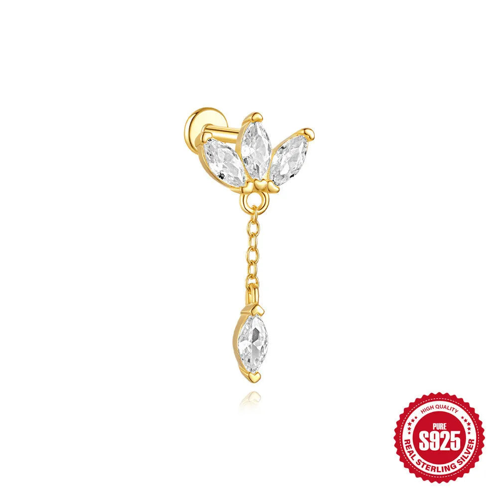 S925 sterling silver water drop earrings with a flat spiral design in a gold electroplated finish.
