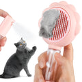 Grey spray cat grooming brush with self-cleaning button and water spray function.