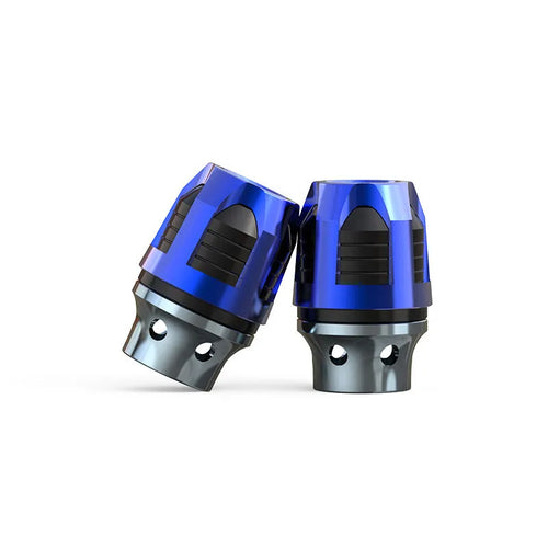 Pair of anodised aluminum alloy fork cups for motorcycle or electric car front axle.