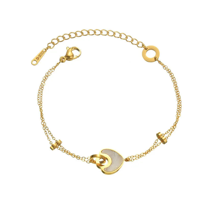 Women's stainless steel and resin double layer heart bracelet with electroplated finish