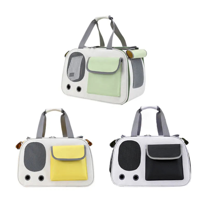 Large foldable canvas pet shoulder bag in black, green, or yellow colour options