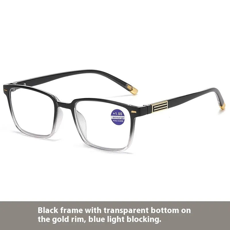 Multifocal reading glasses with anti-blue light and colour-changing lenses in various frame colour options