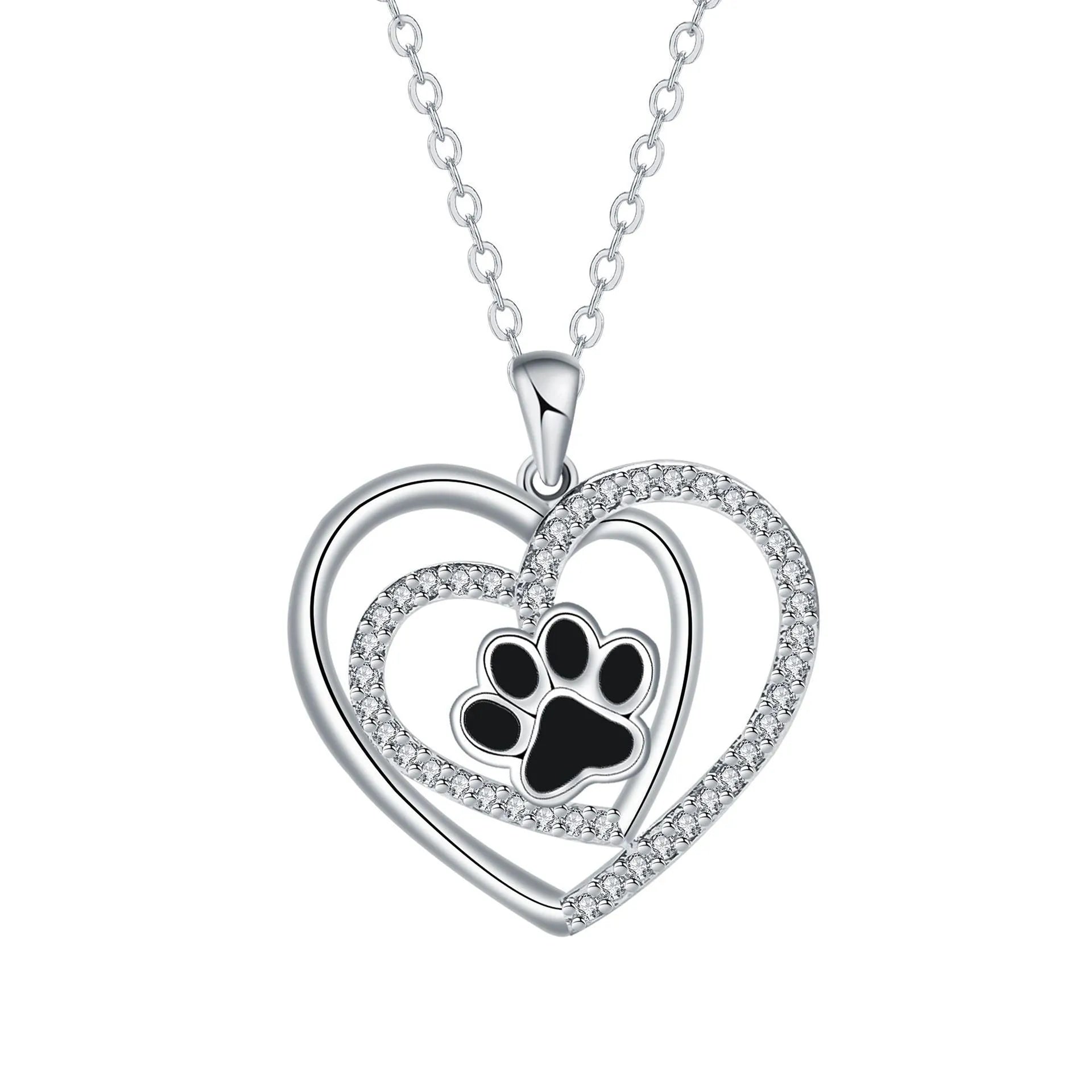 Women's copper dog paw heart necklace with cross chain in electroplated finish