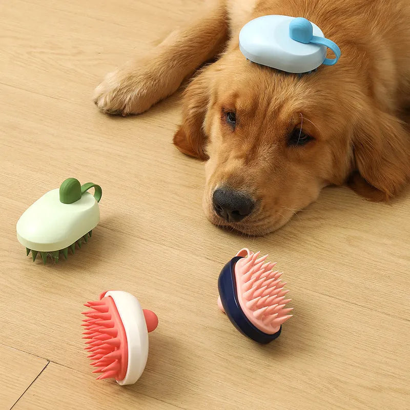 Silicone pets hair remover comb brush in dark blue, green, light blue, or white for dog and cat bath time grooming