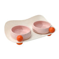 Ceramic double-raised cat bowl set in pink, yellow, or pink yellow with non-slip base