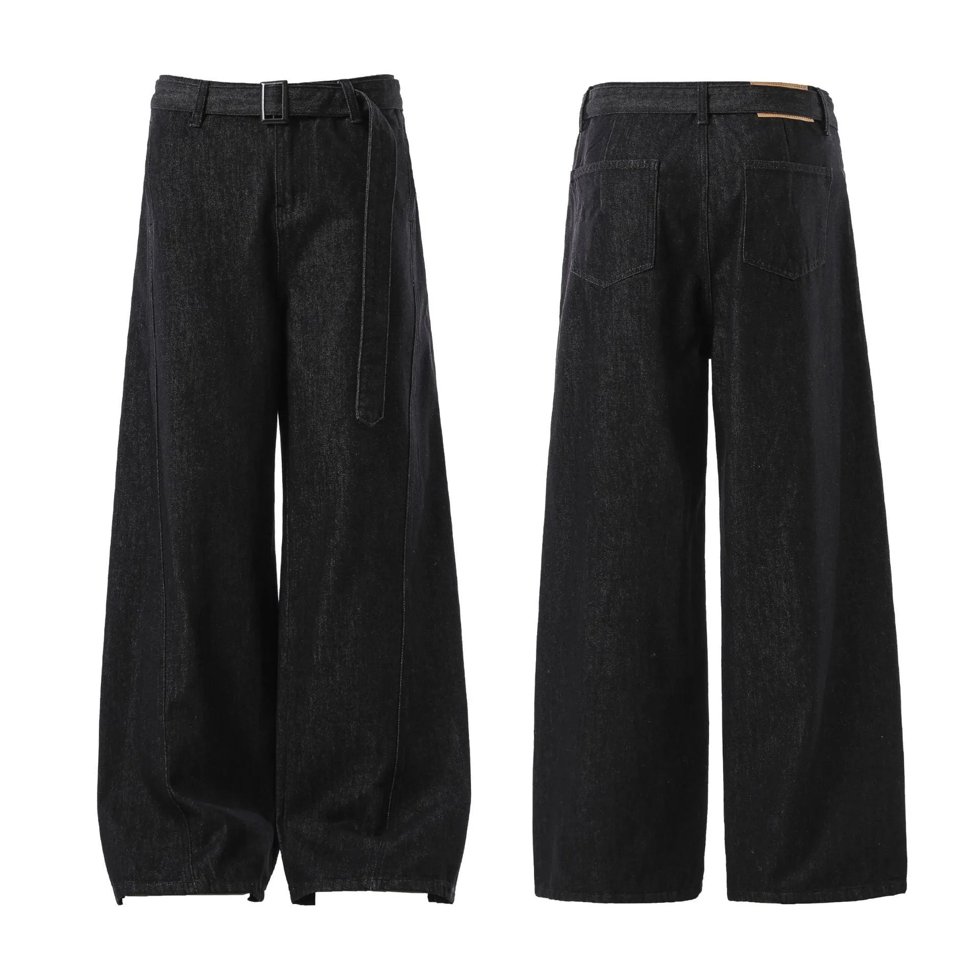 Black high waist straight leg jeans with zip fly in American retro style