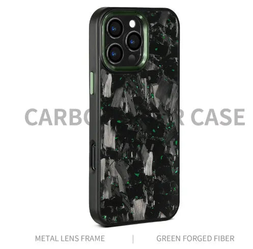 Carbon fiber metal frame forged large grain phone case for iPhone 14 15 16 series in black