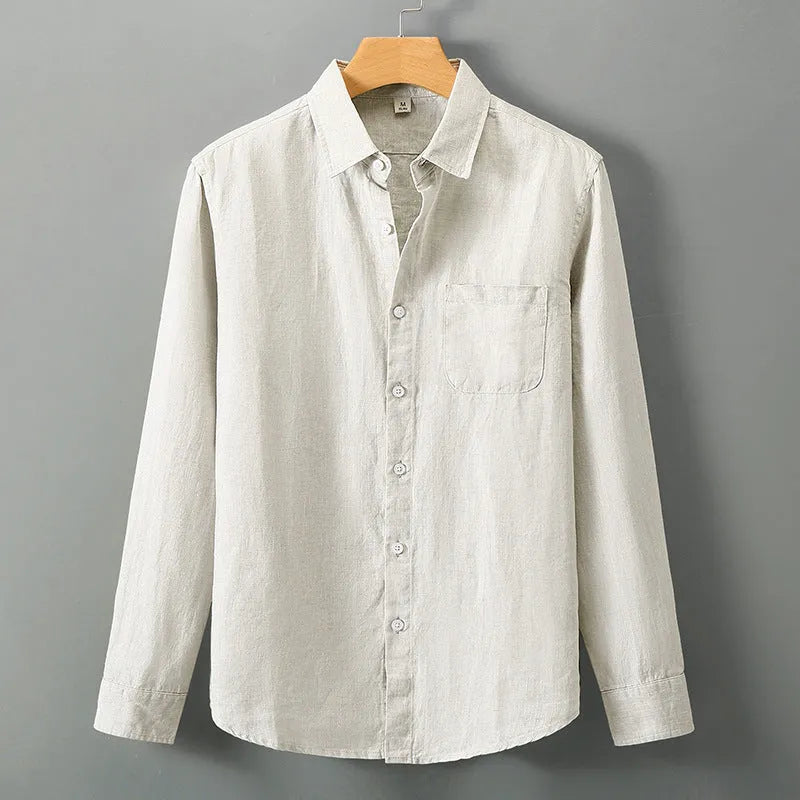 Long sleeve linen shirt in loose fit Chinese cardigan style available in seven colours