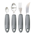 Stainless steel anti-shake cutlery set with curved rubber handles for elderly adult rehabilitation use