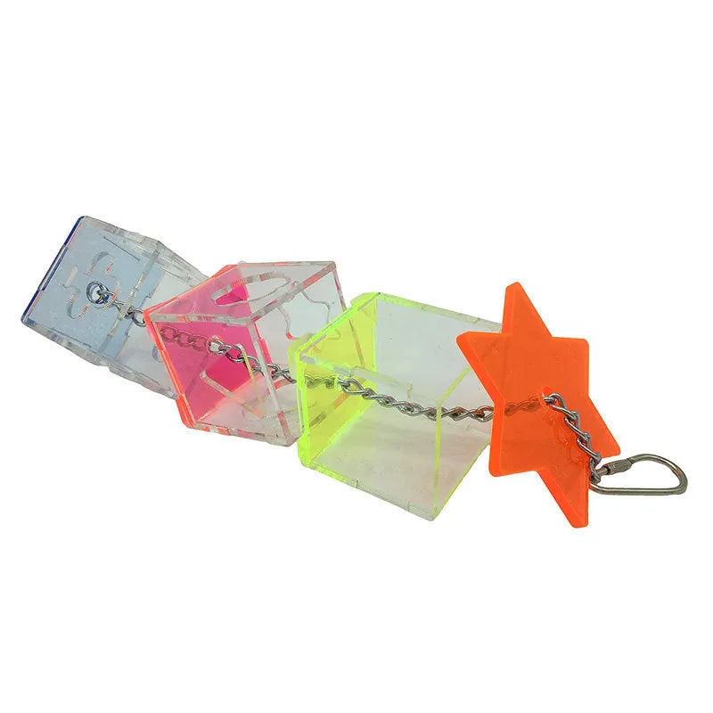 Clear acrylic bird foraging toy for parrots with hidden treat compartment
