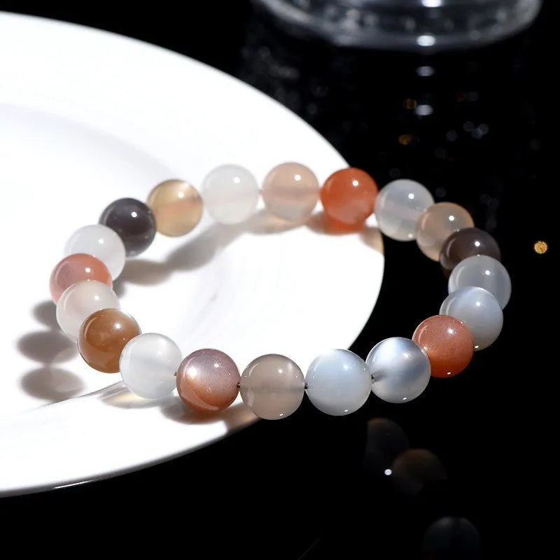 Natural colourful moonlight duobao moonstone bracelet with 8mm single circle beads