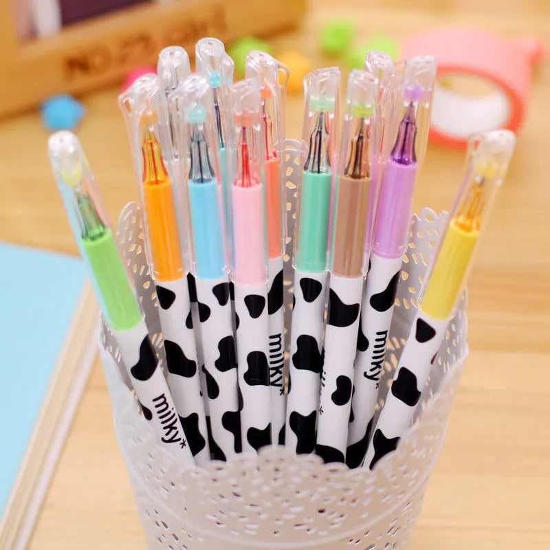 Cow colour gel pen set showing 12 pens with plastic barrels and 0.38mm tips