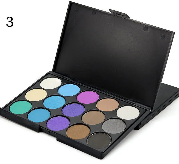 15 colour earth tone smoky eyeshadow palette E15 in compact makeup plate