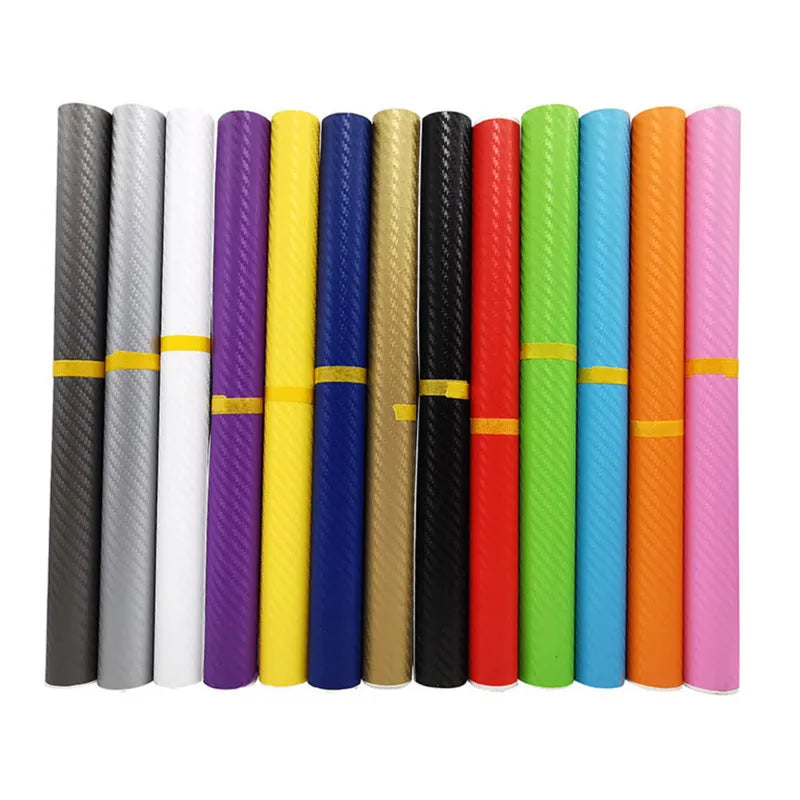 Carbon fibre car sticker roll showing textured pattern in multiple colour options