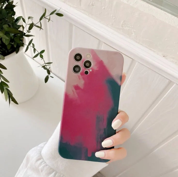 Soft silicone iPhone case with gradient geometric abstract design in blue colour compatible with iPhone 12