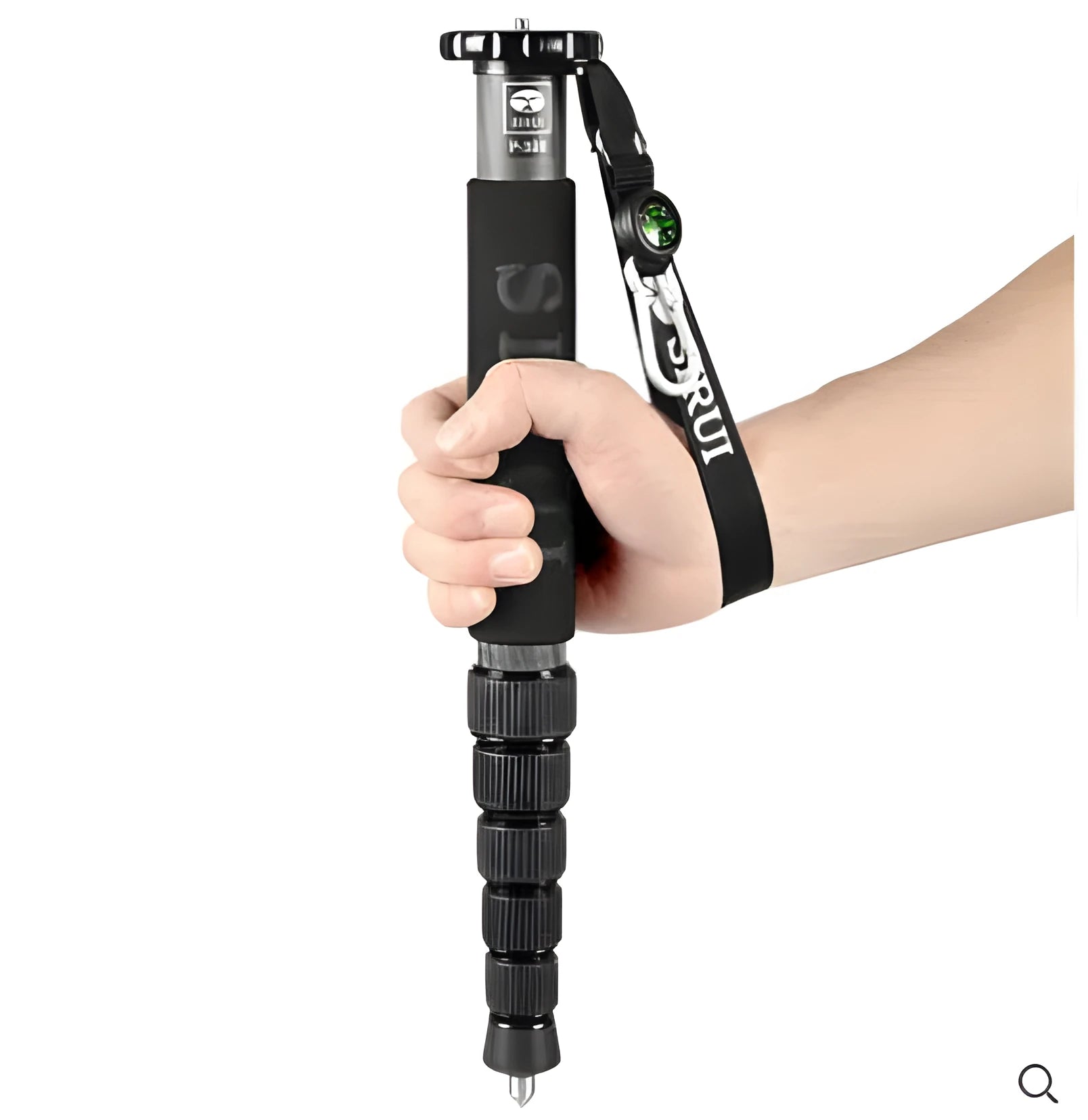 Black carbon fibre telescopic monopod for SLR cameras with six sections extended