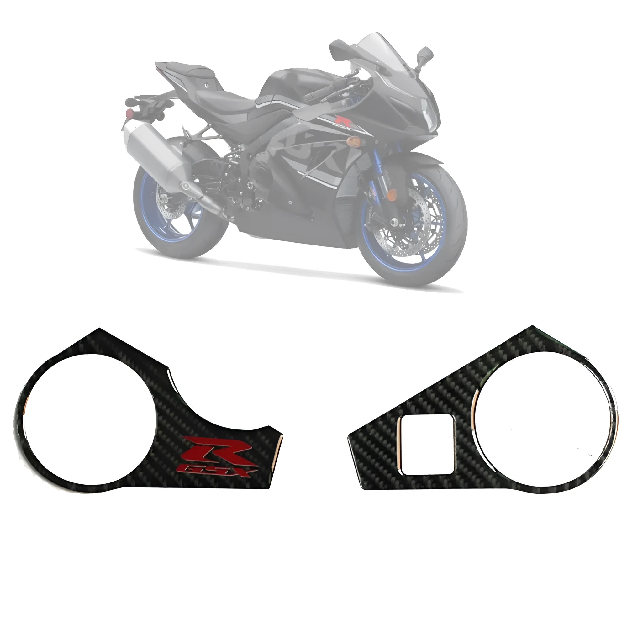 Black carbon fibre pattern adhesive sticker for Suzuki GSXR1000 L1 motorcycle upper connective plate.