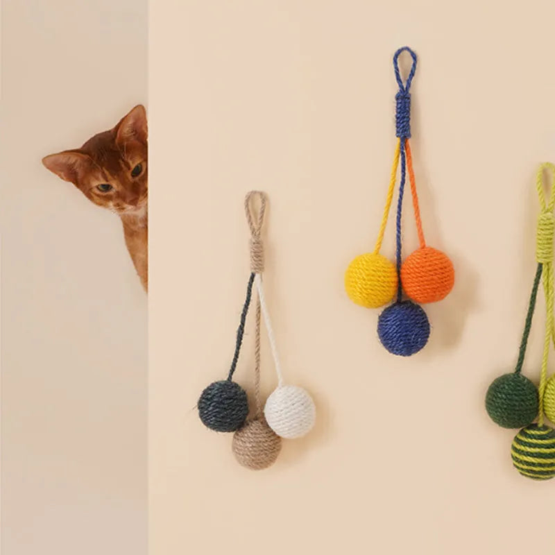 Cat teaser stick set with bite-resistant catnip ball and self-play toys in blue, green, red or multicolour options