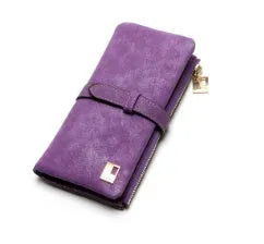 Korean retro matte Pu leather long wallet open showing card slots, note compartment and zip pocket
