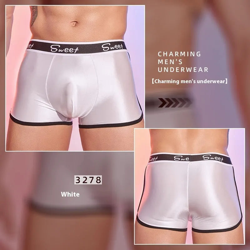 Men's black silk-feel nylon boxer shorts with stretch fabric and free size fitting