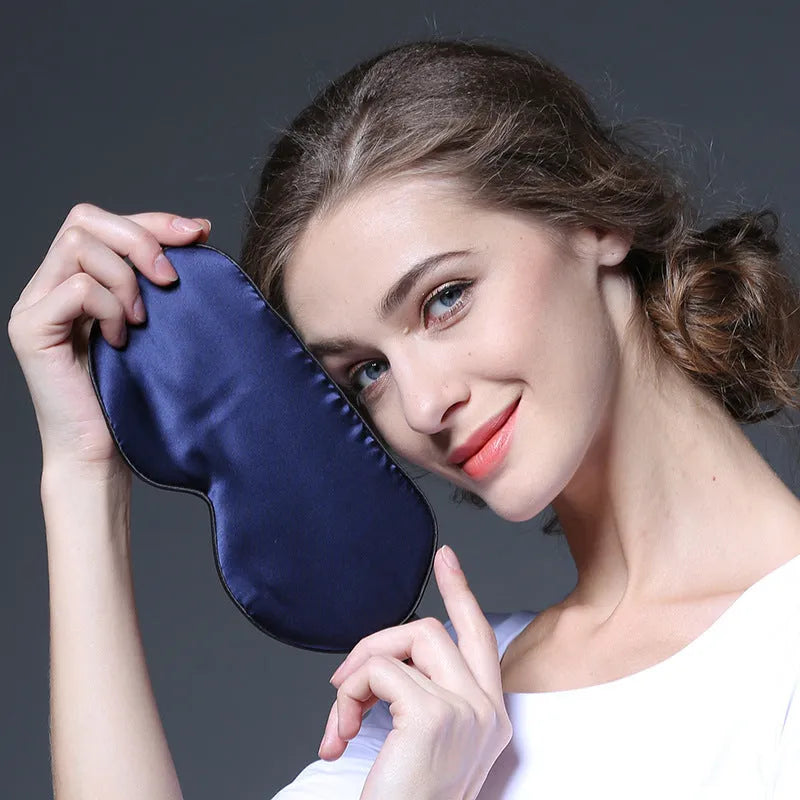 Double-sided mulberry silk sleep eye mask in multiple colours with adjustable elastic straps.